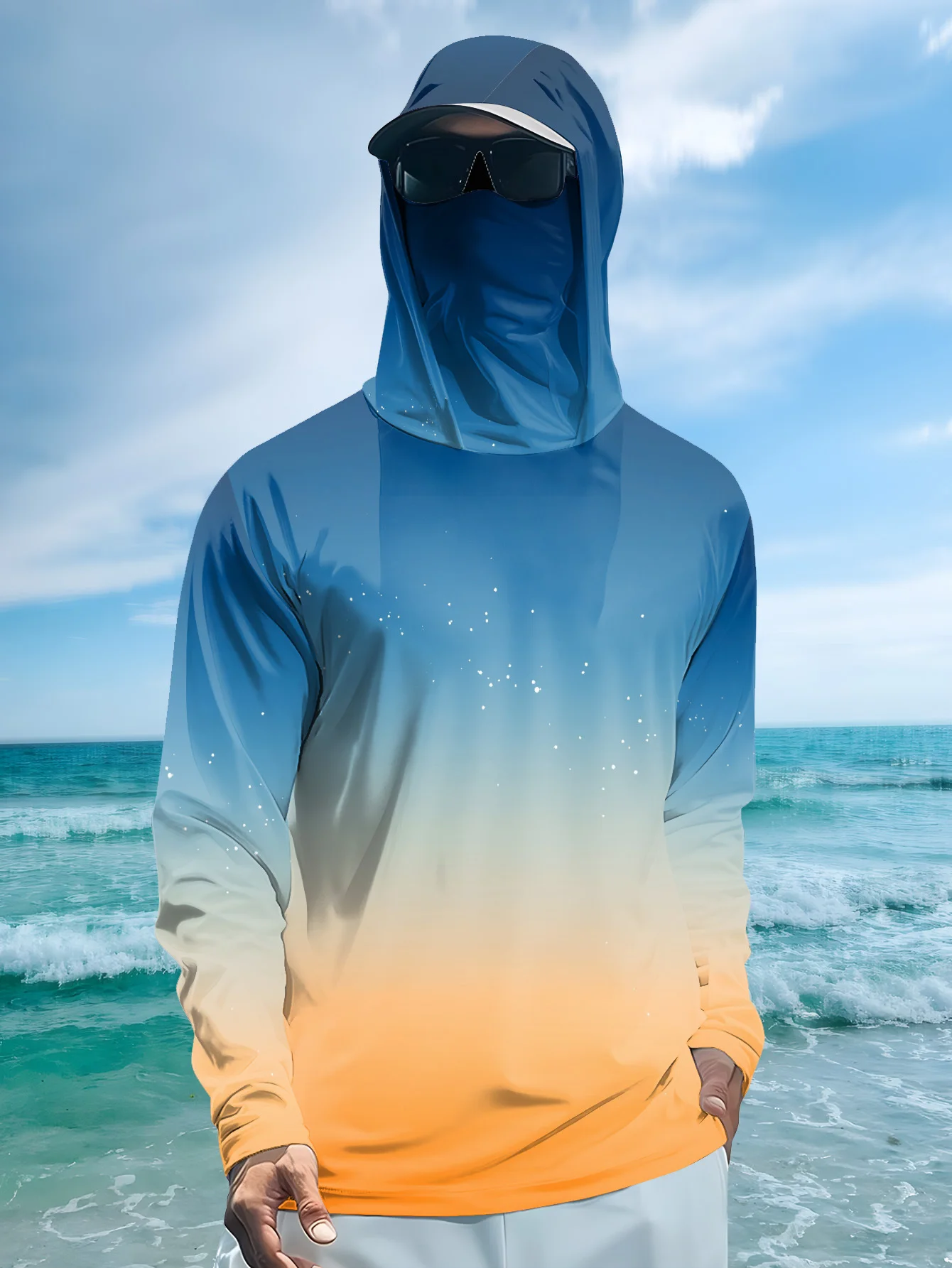 Outdoor Hunting Prints - Mens Fishing Shirt Hooded UPF Sun