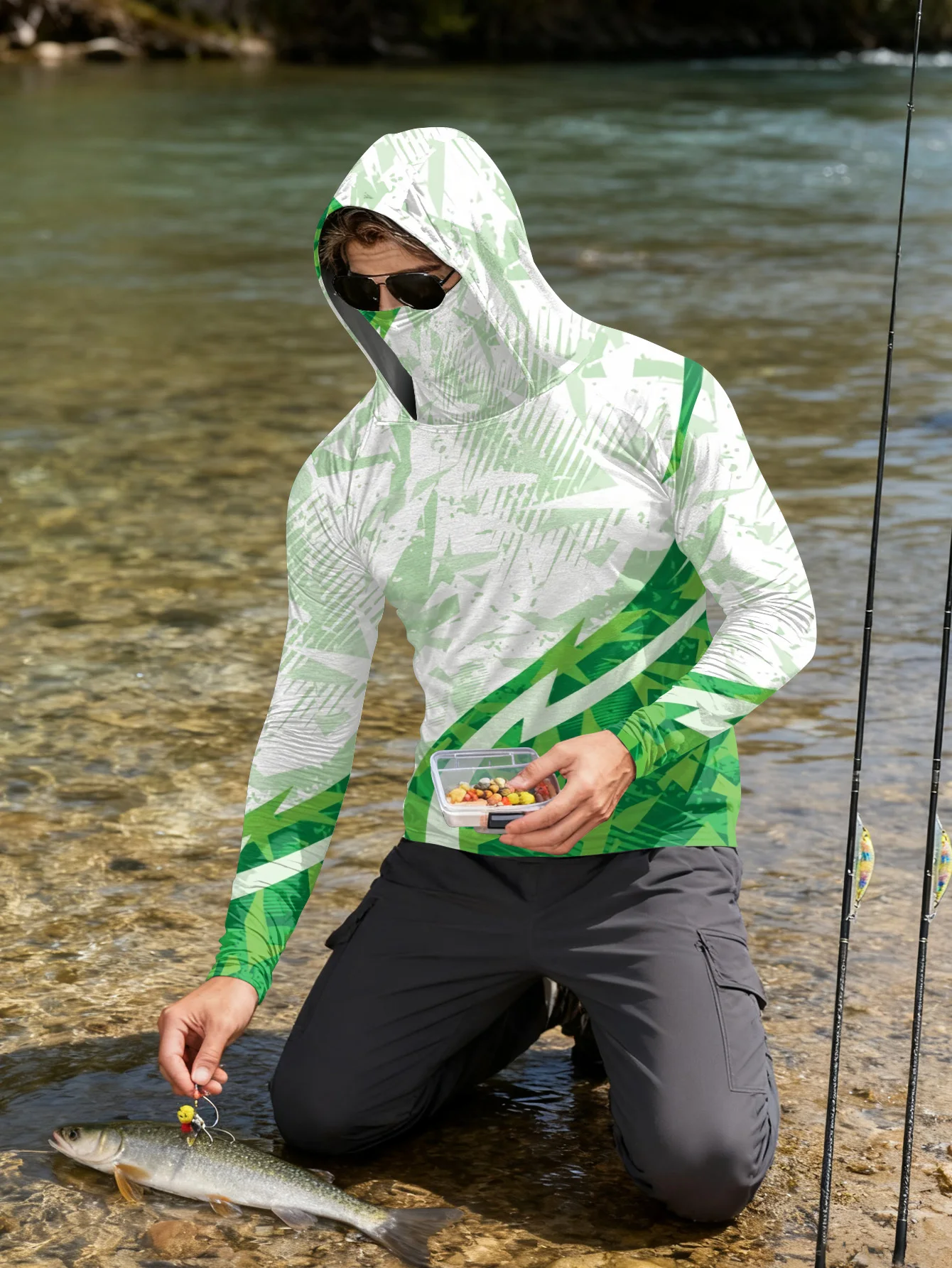 Mens Fishing Shirt Hooded UPF  - Outdoor Hunting Prints review and price